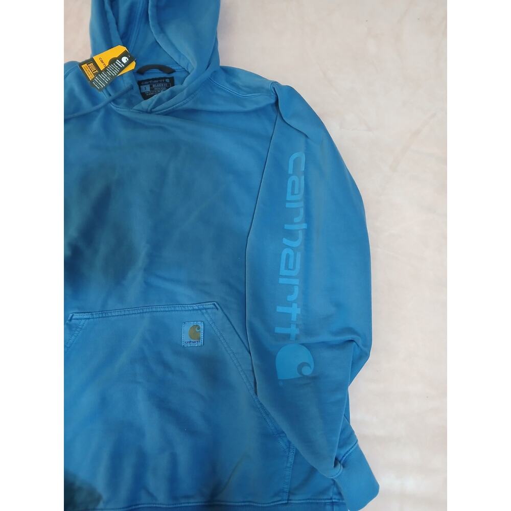 Carhartt Men's Relaxed Fit Blue Cotton Pullover Hoodie Logo Size S - Picture 4 of 5